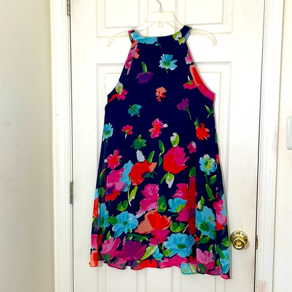 Betsey Johnson Halter Neck Navy Blue Floral Dress Size 8 - Picture 6 of 7